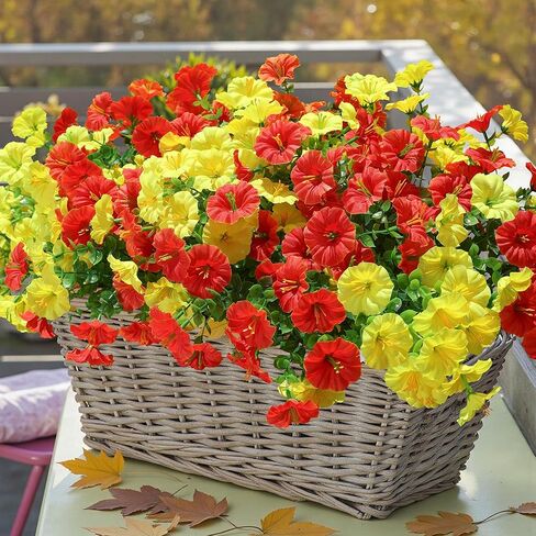 Ivydale Artificial Fake Fall Autumn Plants Flowers for Outdoor Outside, 12 Bundles Faux Silk Orange Morning Glory UV Resistant Realistic for Home Planter Porch Yard Patio Balcony Decor in Kuwait