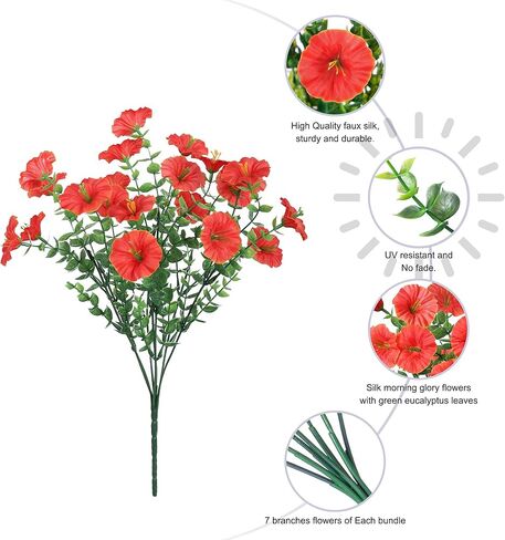 Ivydale Artificial Fake Fall Autumn Plants Flowers for Outdoor Outside, 12 Bundles Faux Silk Orange Morning Glory UV Resistant Realistic for Home Planter Porch Yard Patio Balcony Decor in Kuwait