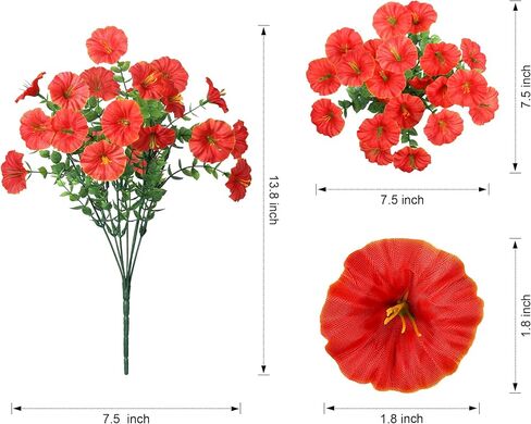 Ivydale Artificial Fake Fall Autumn Plants Flowers for Outdoor Outside, 12 Bundles Faux Silk Orange Morning Glory UV Resistant Realistic for Home Planter Porch Yard Patio Balcony Decor in Kuwait