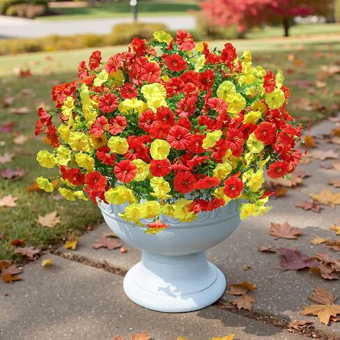 Ivydale Artificial Fake Fall Autumn Plants Flowers for Outdoor Outside, 12 Bundles Faux Silk Orange Morning Glory UV Resistant Realistic for Home Planter Porch Yard Patio Balcony Decor in Kuwait