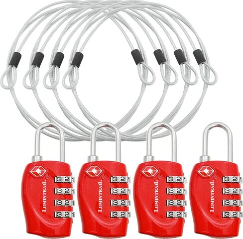 Lumintrail TSA Approved Locks, 4 Digit Combination Luggage Locks TSA Approved, Travel Locks for Luggage & Suitcase with 4-FT Steel Cable, Black, 2 Pack in Saudi Arabia