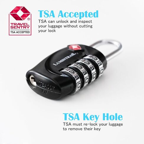 Lumintrail TSA Approved Locks, 4 Digit Combination Luggage Locks TSA Approved, Travel Locks for Luggage & Suitcase with 4-FT Steel Cable, Black, 2 Pack in Saudi Arabia