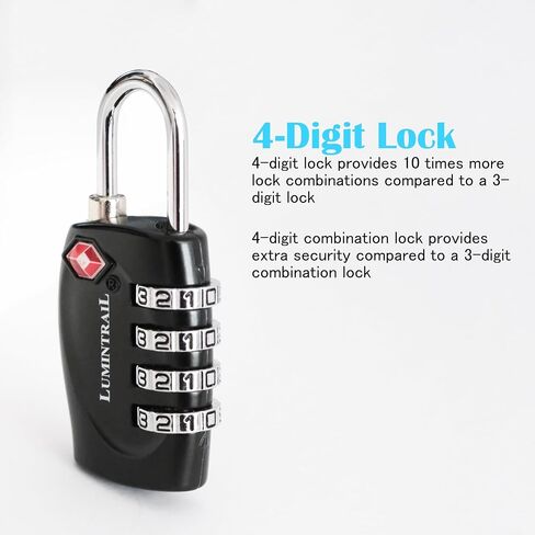 Lumintrail TSA Approved Locks, 4 Digit Combination Luggage Locks TSA Approved, Travel Locks for Luggage & Suitcase with 4-FT Steel Cable, Black, 2 Pack in Saudi Arabia
