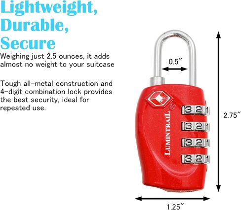 Lumintrail TSA Approved Locks, 4 Digit Combination Luggage Locks TSA Approved, Travel Locks for Luggage & Suitcase with 4-FT Steel Cable, Black, 2 Pack in Saudi Arabia
