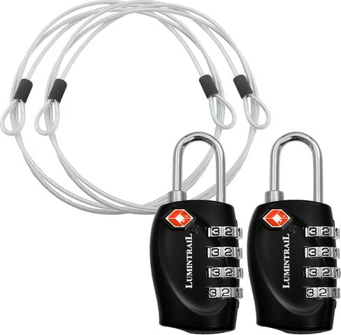 Lumintrail TSA Approved Locks, 4 Digit Combination Luggage Locks TSA Approved, Travel Locks for Luggage & Suitcase with 4-FT Steel Cable, Black, 2 Pack in Saudi Arabia