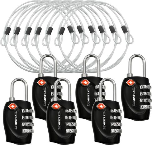 Lumintrail TSA Approved Locks, 4 Digit Combination Luggage Locks TSA Approved, Travel Locks for Luggage & Suitcase with 4-FT Steel Cable, Black, 2 Pack in Saudi Arabia