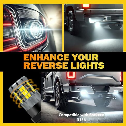 3156 LED مصابيح إضاءة عكسية متوافقة مع Ford F-150 F-250 F-350 Super Duty 1994-2005 و F-150 2015-2017 ، الضوء الأبيض ، التوصيل والتشغيل ، حزمة 2 in Kuwait