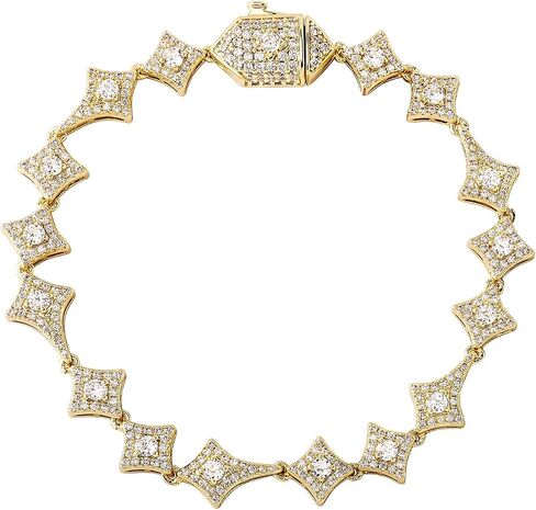 14K Gold Over 925 Silver Square-Shaped Star Moissanite Bracelet, Hip-Hop Tennis Bracelet Design, Unique for Hip-Hop Enthusiasts or Special Celebrations,Dad Gifts in Kuwait