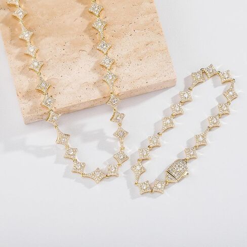 14K Gold Over 925 Silver Square-Shaped Star Moissanite Bracelet, Hip-Hop Tennis Bracelet Design, Unique for Hip-Hop Enthusiasts or Special Celebrations,Dad Gifts in Kuwait