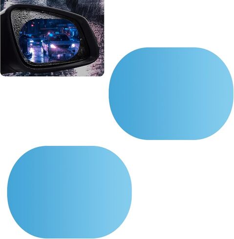 2 PCS Car Rearview Mirror Rain Film, Rainwater Drainage HD Anti-glare Eye Protection Sticker, 5.71" x 3.94" Oval Micro-nano Layer Anti-scratch self-adhesive Film, Universal for Cars (Blue) in Saudi Arabia
