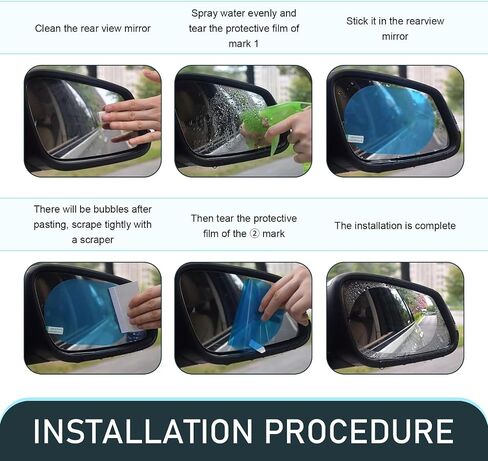 2 PCS Car Rearview Mirror Rain Film, Rainwater Drainage HD Anti-glare Eye Protection Sticker, 5.71" x 3.94" Oval Micro-nano Layer Anti-scratch self-adhesive Film, Universal for Cars (Blue) in Saudi Arabia