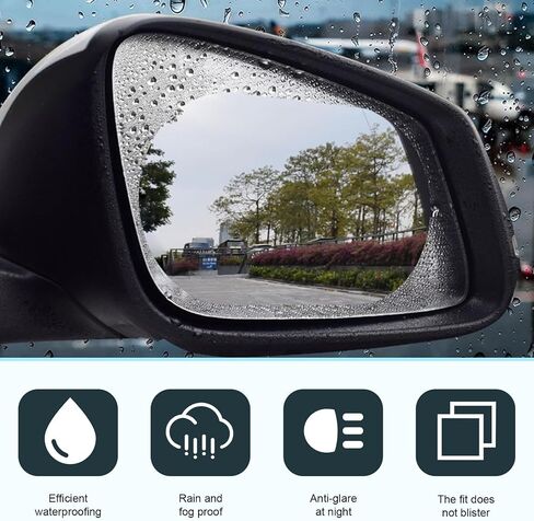 2 PCS Car Rearview Mirror Rain Film, Rainwater Drainage HD Anti-glare Eye Protection Sticker, 5.71" x 3.94" Oval Micro-nano Layer Anti-scratch self-adhesive Film, Universal for Cars (Blue) in Saudi Arabia