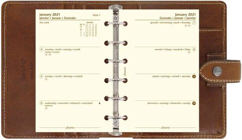 Filofax Malden Organizer, Pocket Size, Ochre - Tactile, Full Grain Buffalo Leather, Six Rings, with Cotton Cream Week-to-View Calendar Diary, Multilingual, 2024 (C025842-24) in Saudi Arabia