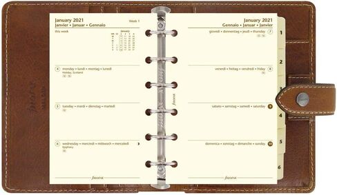 Filofax Malden Organizer, Pocket Size, Ochre - Tactile, Full Grain Buffalo Leather, Six Rings, with Cotton Cream Week-to-View Calendar Diary, Multilingual, 2024 (C025842-24) in Saudi Arabia