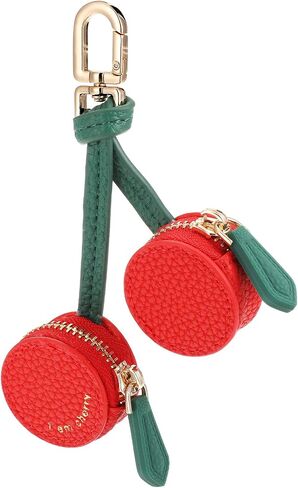 Cherry Design Coin Purse Charm, Handmade Mini Zipper Pouch Keychain, Red and Green, Small Coin Pouch Change Purse for Backpack Decoration in Saudi Arabia