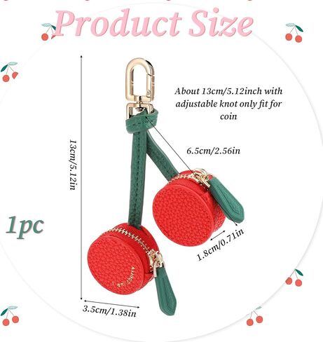 Cherry Design Coin Purse Charm, Handmade Mini Zipper Pouch Keychain, Red and Green, Small Coin Pouch Change Purse for Backpack Decoration in Saudi Arabia
