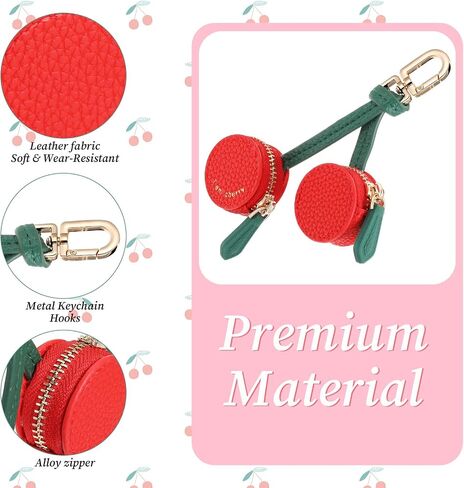 Cherry Design Coin Purse Charm, Handmade Mini Zipper Pouch Keychain, Red and Green, Small Coin Pouch Change Purse for Backpack Decoration in Saudi Arabia
