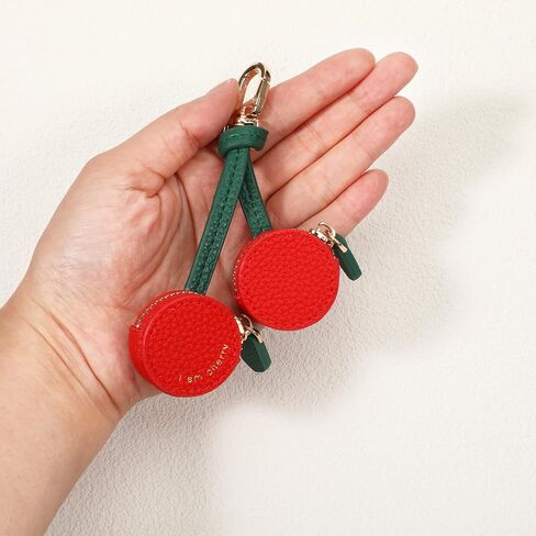Cherry Design Coin Purse Charm, Handmade Mini Zipper Pouch Keychain, Red and Green, Small Coin Pouch Change Purse for Backpack Decoration in Saudi Arabia