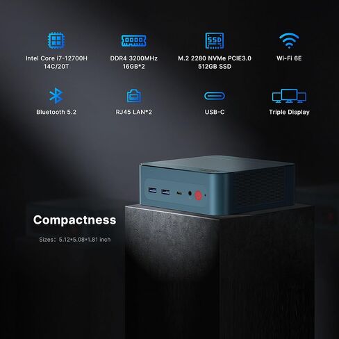 M3 Mini PC Intel Ultra 7 155H Windows 11 Pro 32GB DDR5(Dual 16GB x2) 1TB NVMe M.2 2280 SSD, Intel Arc Graphics 2.25GHz, Thunderbolt 4 8K 60HZ, Dual 2.5GbE LAN, WiFi 6E, BT 5.2 in Kuwait