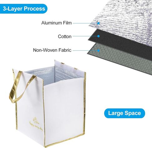 PATIKIL Insulated Grocery Bag, Non-woven Fabric Food Delivery Tote Thermal Cake Carrying Bags Food Container for Home Office Restaurant, 37cmx37cmx43cm, White in Saudi Arabia