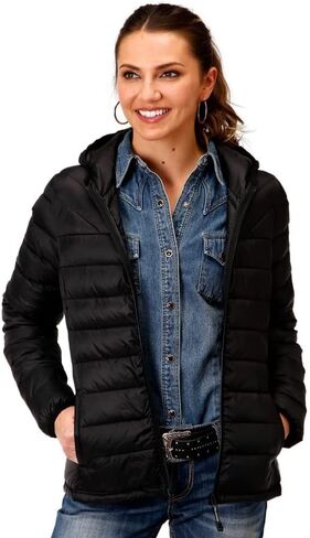 ROPER Womens Black Nylon Crushable Hooded Down Coat in Saudi Arabia