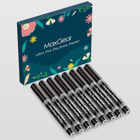 علامات المسح الجاف MaxGear، 15 قلم تحديد للمسح الجاف ذو طرف رفيع باللون الأسود، علامات المسح الجاف ذات النقاط الدقيقة ذات رائحة منخفضة، مجموعة علامات المسح الجاف للسبورة البيضاء، علامات اللوحة البيضاء الرفيعة للمسح الجاف للمكتب والمنزل in Saudi Arabia