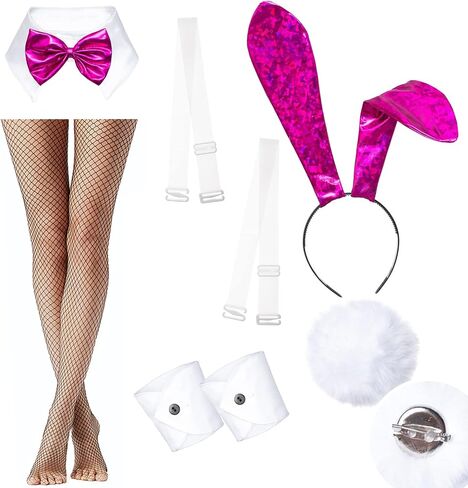 Womens Bunny Costume Girl Bodysuit Holographic Shining Suit Sparkle Costume Senpai Cosplay Bodysuit One Piece stockings Set in Saudi Arabia