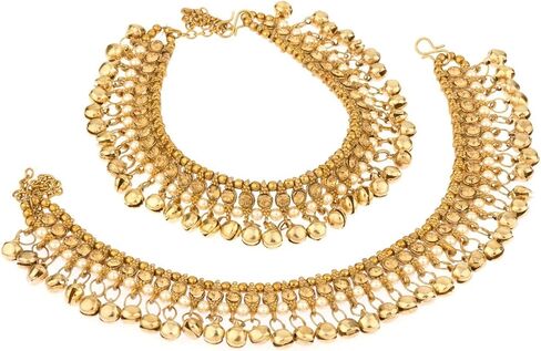 Efulgenz Indian Bridal Anklets for Women Ghungroo Jhanjara Anklet Bollywood Faux Kundan Pearl Ankle Bracelets Set Bell Anklets for Women in Saudi Arabia