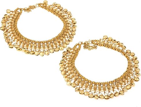 Efulgenz Indian Bridal Anklets for Women Ghungroo Jhanjara Anklet Bollywood Faux Kundan Pearl Ankle Bracelets Set Bell Anklets for Women in Saudi Arabia