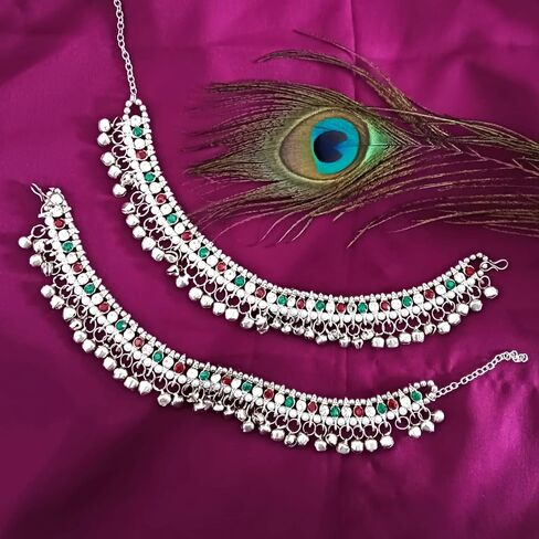 efulgenz Anklets Indian Bridal for Women Ghungroo Jhanjara Anklet Bollywood Faux Kundan Pearl Ankle Stekle in Saudi Arabia