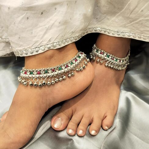 efulgenz Anklets Indian Bridal for Women Ghungroo Jhanjara Anklet Bollywood Faux Kundan Pearl Ankle Stekle in Saudi Arabia