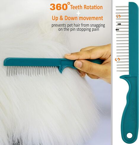 Super-Groom Combs with Smooth Rotating Teeth for Painless Mat Removal (Black, 30 Fine-Spaced Teeth) in Saudi Arabia