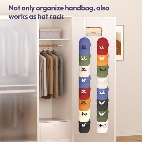 SWTYMIKI Over The Door Purse Organizer - Wall Mounted Handbag Organizer with 16 Hooks and Metal Basket, Hanging Purse Storage Rack Holds up to 16 Bags, Bag Rack Can Use As 1/2 Part, for Door, Closet in Saudi Arabia
