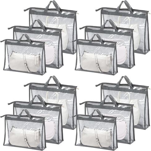 simarro 12 Pack Dust Bags for Handbags, 3 Size Clear Handbag Purse Storage, Purse Protector Storage Bag with Zipper and Handle, Hanging Dust Cover Bag for Handbags in Saudi Arabia