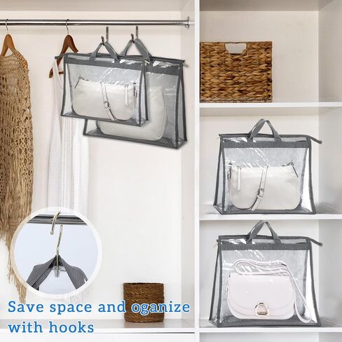 simarro 12 Pack Dust Bags for Handbags, 3 Size Clear Handbag Purse Storage, Purse Protector Storage Bag with Zipper and Handle, Hanging Dust Cover Bag for Handbags in Saudi Arabia
