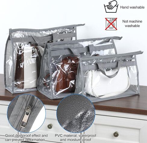 simarro 12 Pack Dust Bags for Handbags, 3 Size Clear Handbag Purse Storage, Purse Protector Storage Bag with Zipper and Handle, Hanging Dust Cover Bag for Handbags in Saudi Arabia
