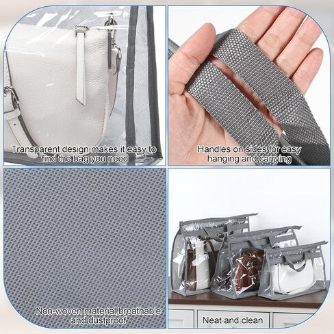 simarro 12 Pack Dust Bags for Handbags, 3 Size Clear Handbag Purse Storage, Purse Protector Storage Bag with Zipper and Handle, Hanging Dust Cover Bag for Handbags in Saudi Arabia