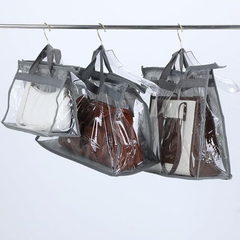simarro 12 Pack Dust Bags for Handbags, 3 Size Clear Handbag Purse Storage, Purse Protector Storage Bag with Zipper and Handle, Hanging Dust Cover Bag for Handbags in Saudi Arabia