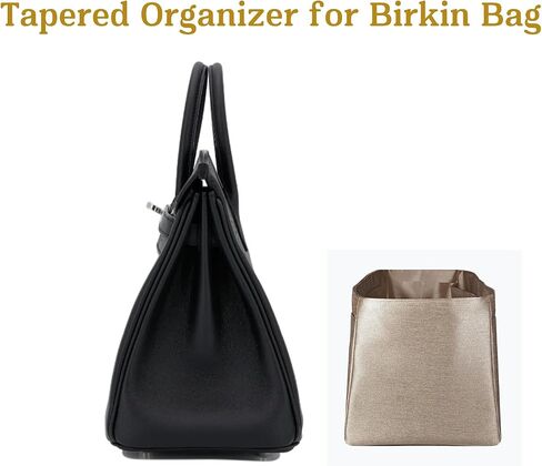 Purse organizer insert for Birkin 25, Italian Faux Silk Fabric, thin, Lightweight, brilliant sheen, Sturdy, Sturdy, Women Gift, (Gray Gold IBK25N) in Kuwait