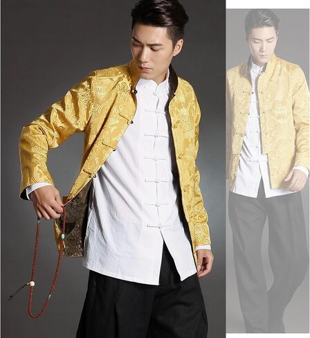Tang Suit Men Hanfu Chinese Traditional Clothes Long Sleeve Top, Reversible Kung Fu Tang Suit Jacket in Saudi Arabia