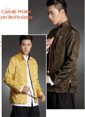Tang Suit Men Hanfu Chinese Traditional Clothes Long Sleeve Top, Reversible Kung Fu Tang Suit Jacket in Saudi Arabia