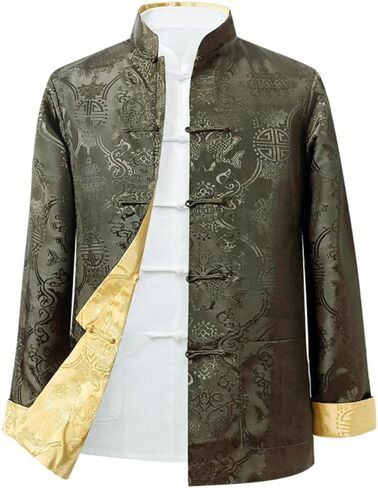 Tang Suit Men Hanfu Chinese Traditional Clothes Long Sleeve Top, Reversible Kung Fu Tang Suit Jacket in Saudi Arabia