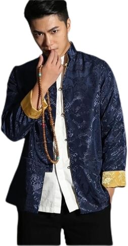 Tang Suit Men Hanfu Chinese Traditional Clothes Long Sleeve Top, Reversible Kung Fu Tang Suit Jacket in Saudi Arabia