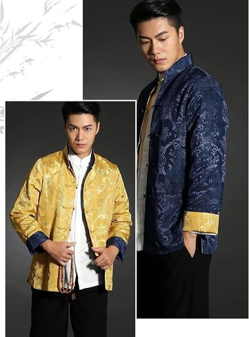Tang Suit Men Hanfu Chinese Traditional Clothes Long Sleeve Top, Reversible Kung Fu Tang Suit Jacket in Saudi Arabia