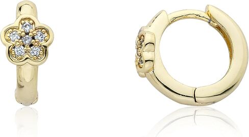 Little Miss Twin Stars Kids Earring - 14k Gold-Plated Huggy Earring - Hypoallergenic And Nickel Free For Sensitive Ears Gold Flower… in Saudi Arabia