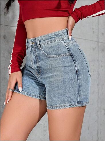 WDIRARA Women's Petite High Waisted Denim Shorts Straight Leg Jean Shorts with Pockets in Saudi Arabia