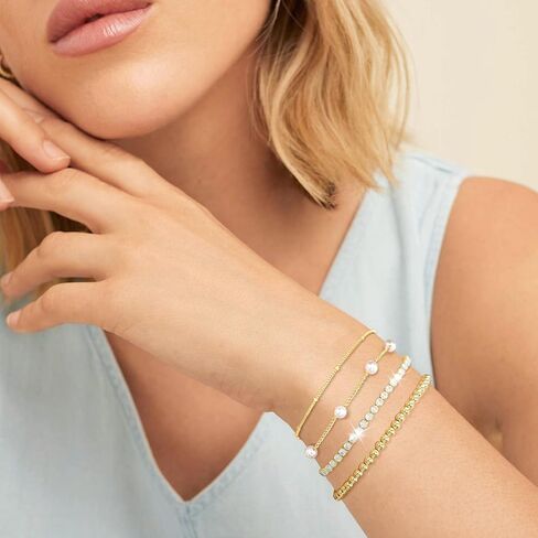 أساور لؤلؤة للنساء سوار التنس Dainty 14k الذهب/الفضة مطلي بالأساور المملوءة بالنساء in Kuwait
