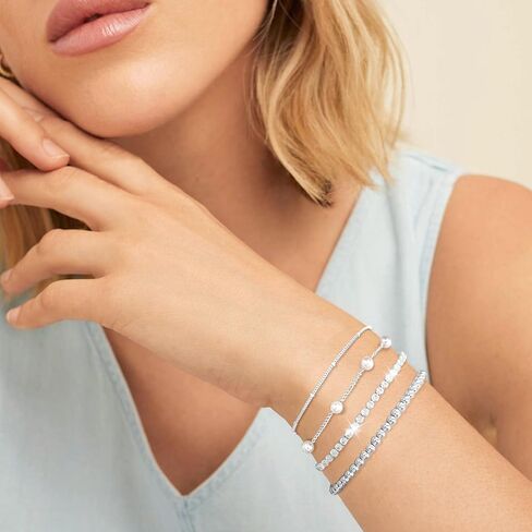 أساور لؤلؤة للنساء سوار التنس Dainty 14k الذهب/الفضة مطلي بالأساور المملوءة بالنساء in Kuwait