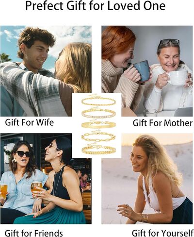 Gold Bracelets for Women 14K Gold Plated Stack Trend Bracelets Charm Paperclip Chain Cuban Link Layered Waterproof Bracelet Dainty Bracelet for Women Jewelry Gifts in Saudi Arabia