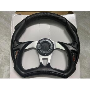 Red + Leater Leather 13 "عجلة قيادة مع زر القرن مناسب لـ Polaris Slingshot RZR UTV ATV BOAT RYKER SPYDER Universal Listary بدون إصدار سريع/محول in Kuwait